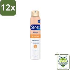 Sanex Dermo - Gevoelig - Deodorant Spray - 24h Anti-Transpirant - Anti-Irritatie - 150 ml - Voordeelverpakking - 12 stuks - Sanex deodorant - Deodorant spray