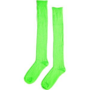 KIMU Sokken Neon Groen Gebreid - Maat 39 40 41 42 43 44 45 46 - Dames Heren Unisex - Neon Groen Fluor UV Kniekousen Voetbalsokken Sportsokken Kniesokken Gebreide Kousen Sinterklaas Kado