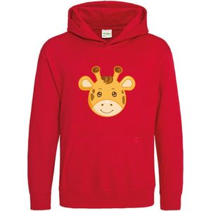 Pixeline Hoodie Giraffe Face rood 7-8 jaar - Pixeline - Trui - Stoer - Dier - Kinderkleding - Hoodie - Dierenprint - Animal - Kleding