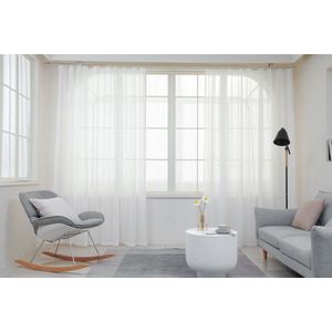 Maroyathome - BIBIANA 2 - Vitrage met plooiband voor haakjes - kant en klaar - Off White - Gebroken Wit - 270 x 300 cm - 270 cm breed en 300 cm hoog/lang - inclusief schelphaken en loodjes