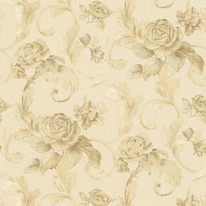 Bloemen behang Profhome 959831-GU vliesbehang licht gestructureerd met bloemen patroon mat bronzen 7,035 m2