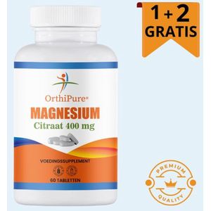 OrthiPure - Magnesium Citraat - Magnesium - 60 tabletten - Spieren - Kramp - Psychologische functie - Electrolyten balans - 1+2 Gratis