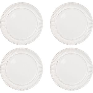HAES DECO - Ontbijtborden set van 4 - Formaat Ø 21x2 cm - kleuren Wit - Bedrukt Porselein - Collectie: Plain - Servies, kleine borden