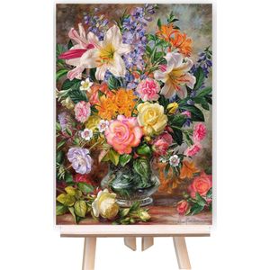 Schilderen Op Nummer Volwassenen - Do It Yourself Paintings - Kleurrijke Bloemen - Bloemen - Bloemen in Vaas - Kleurrijk - 40x50 cm - Canvas