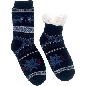 Merino Wollen Sokken Heren - Donkerblauw met Rendier - Maat 43/46 - Kerstsokken - Huissokken - Anti slip sokken - Warme sokken - Winter sokken
