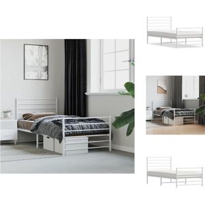 vidaXL Bedframe Classic - Metalen constructie - Metalen latten en poten - Extra opbergruimte - Functioneel hoofd- en voeteneinde - Wit - 207 x 112 x 90 cm (L x B x H) - 107 x 203 cm matras - Montage vereist - Bed