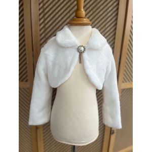 Bolero - Imitatie Bontjas - Wit - Meisjes - Lange Mouwen - Feestjasje