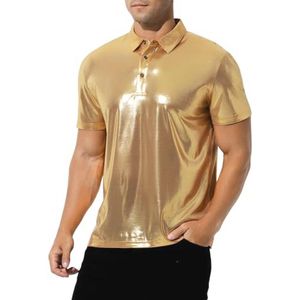 Glitterhemd voor heren - Jaren '70 Stijl Festival Outfit - Metallic Pailletten Poloshirt