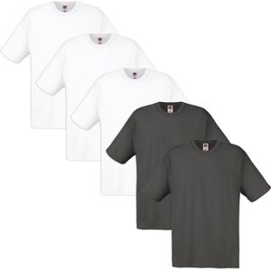 Fruit of the Loom T-shirt 100% katoen 5 stuks Wit & Grafiet Maat L