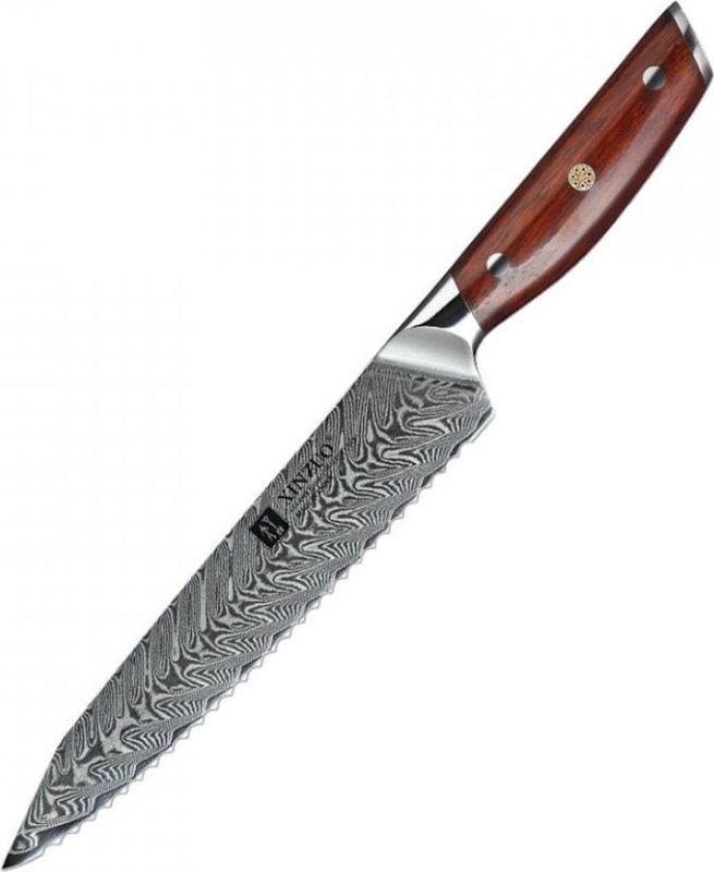 Xinzuo B27 Yi - Broodmes - 34.5 cm - Vlijmscherp - Damascus Staal - Rozenhouten Handvat