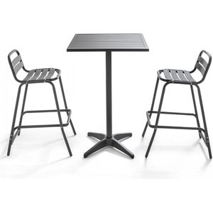 Oviala - Tuintafel met staande eettafel en 2 grijze stoelen