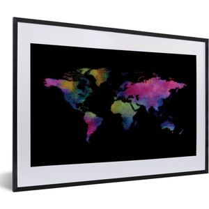 Fotolijst incl. Poster - Wereldkaart - Waterverf - Kleuren - 60x40 cm - Posterlijst