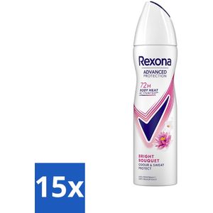 15 x Rexona - Deodorant Spray - Advanced Protection Bright Bouquet - Langdurige Frisheid - 150 ml - Frisse Geur - Aardbei - Abrikoos - Vanille - Zelfvertrouwen