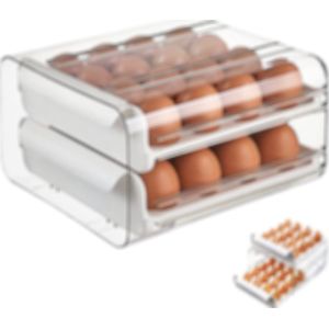 Eierdoos - Koelkast Eieren Opbergdoos  ruimtebesparend  - eierdoos - Lade Type Eiercontainer - eierrek - stapelbare Eier Opbergdozen voor 32 eieren Dubbellaags Hoge Capaciteit -