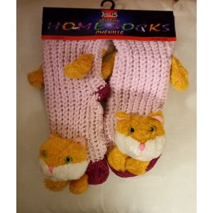 Anti-slip slofsok met poes - Homesock - huissokken - roze - 35/38