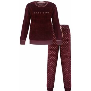 Medaillon Dames Pyjama - Zachte Velours - Dessinbroek - Rood - Maat XXL