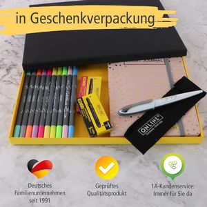 schrijfwaren Handlettering Set | Kalligrafie pennen Calli.Brush in Neon & Pastel met linnen etui | Vulpen & notitieboek | Handlettering schrift | Inktpatronen | Geschenkidee