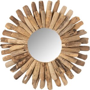 J-Line spiegel Rond - hout - naturel - large - woonaccessoires