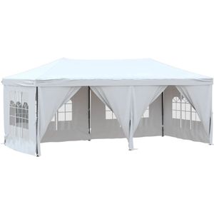 vidaXL Partytent - Partytenten - Prieel - Gazebo - Partytent inklapbaar met zijwanden 3x6 m wit