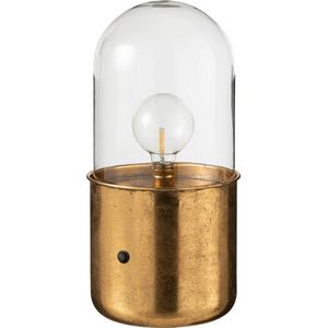 J-Line Antiek tafellamp - glas & zink - goud - large - LED lichtjes - woonaccessoires