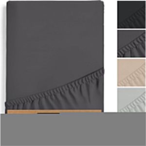 Premium Topper Hoeslaken 180x200-200x200 cm – 100% Jersey Katoen – Oeko-TEX Made in Green – Geschikt Voor Boxspringbed – 15 cm Topperhoogte – Antraciet-Zwart