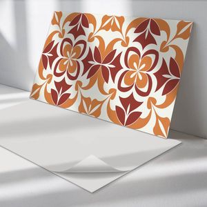 Wallfluent Vinyl Wandpaneel - Bloemenpatroon met bladeren Zelfklevend Wandpaneel - 100 cm x 50 cm - Rood PVC wandpaneel - Set van 1 - Rechthoekig Wandbekleding Vinyl - Patroon Wandpaneel - PVC Muurpaneel - Wandpaneel Keuken en Badkamer