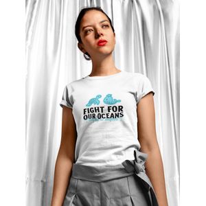 Shirt - Fight for our oceans - Wurban Wear | Grappig shirt | Vegan | Unisex tshirt | Dieren | Dierenvriend | Vegan kookboek | Wit