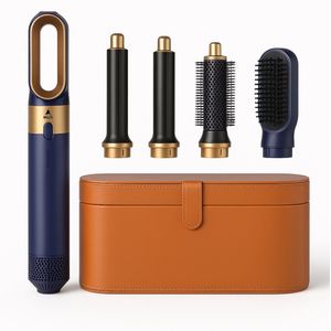 5-in-1 Föhnborstel - Multistyler met 5 Opzetstukken - Krul- en Stijlfunctie - 1000W - Blue Edition met Leren Opbergdoos