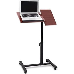 Laptoptafel Op Wielen - Bijzettafel Op Wielen - Laptoptafel Op Wielen Verstelbaar - Bedtafeltje Met Wielen - Bedleestafel - Rood/Bruin