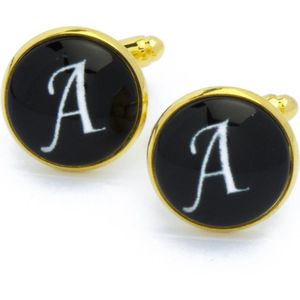 Manchetknopen - Letters Initialen Letter A Goud Zwart