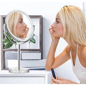 Make-up-spiegel, 1 x / 10 x tweezijdig draaibaar, 360° draaibaar, dubbelzijdige kosmetische spiegel met standaard, retrostijl, transparante rand