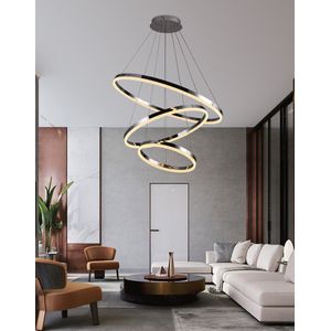 Chandelix - Luxe Hanglamp voor woonkamer - Zilver chroom afgewerkt - 3 Ringen - Met Afstandsbediening - 3 Lichts - In hoogte verstelbaar - Industrieel - Keuken - Smartlamp - Ringlamp - LED - Moderne - Cirkel lamp - Ronde lamp