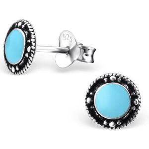 Aramat jewels ® - Bali oorbellen rond blauw 925 zilver 7mm