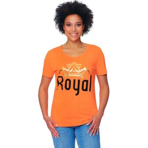 Oranje - T-Shirt Dames - Koningsdag - Royal - 100% Katoen - Maat M - 40/42