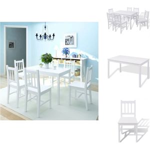 vidaXL Eettafelset - 120 x 70 x 73 cm - Grenenhout - Wit - Set tafel en stoelen