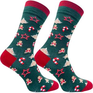La Pèra - Kerstsokken - Maat 35-38– Groen Rood – Warme Katoenen Gingerbread Happy Socks – Leuk Kerstcadeau voor Heren & Dames