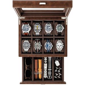 Bayswater Heren Horlogebox - 8-Vaks Horlogedoos voor Mannen – Horlogebox voor Mannen - Sieradendoos Mannen - Horlogebox Heren