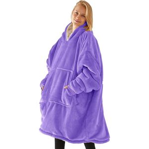 Hoodiedeken - uniseks - super zacht - flanel - lange deken - sweatshirt - eenkleurige capuchontrui met oversized zak - ritssluiting - deken hoodie - lila