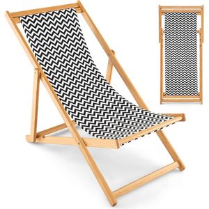 Ligstoel, inklapbaar, zonnestoel van bamboe, strandstoel met verstelbare rugleuning, tot 150 kg belastbaar, ideaal voor tuin, terras en strand