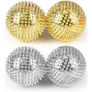 Massagebal magnetische - 2 paar Voetmassage ballen - Massagebal Egel - Myofasciale Bal - Handmassageballen - Massageballen met spikes - Myofasciale massageballen - Massageballen voor verschillende lichaamsdelen - 4,7 cm - Zilver/goud