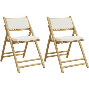 vidaXL Bistrostoelen 2 st inklapbaar met kussens bamboe crèmewit - Bistrostoel - Bistrostoelen - Tuinstoel - Tuin Stoel