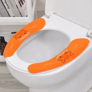 8-delige wasbare en herbruikbare toiletbrilhoezenset, tweedelig klevend ontwerp - oranje vospatroon.