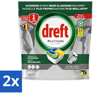 Dreft Platinum - All In One - Vaatwascapsules - Citroen - 34 Afwasbeurten - Voordeelverpakking - 2 stuks