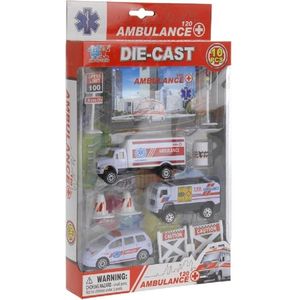 DIE CAST auto-set hulpdienstenset model AMBULANCE - 10 delig