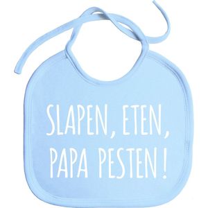 Slabbetjes - slabber - slab - baby - Slapen, eten, papa pesten! - papa - koordjes - stuks 1 - baby blauw