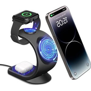3-in-1 Magnetic Wireless Charger with 20W Power Supply for MagSafe iPhone 15/14/13/12 Pro Max Apple Watch 1-8 AirPods Pro - Black