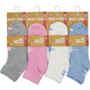 DAMES SOKKEN-SHORTSOCK- 2-PACK-FANTASIE- HOOGWAARDIG KATOEN 8 PAAR-GRIJS & WIT & ROSE & BLAUW