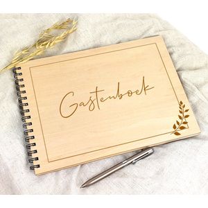 Gastenboek bruiloft - Gastenboek huwelijk - Gastenboek hout - Huwelijk decoratie - A4 houten gastenboek thema ""Leaf"" - Trouw - Bruiloft