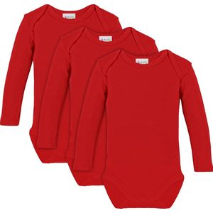 Link Kidswear - Unisex lange mouw romper van biologisch katoen - maat 74/80 - rood - 3 stuks