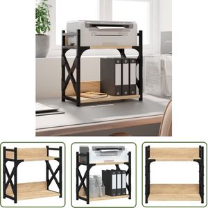 The Living Store Printerstandaard 2-Laags - Bewerkt hout - Duurzaam materiaal - Metalen frame - Verstelbare poten - Multifunctioneel